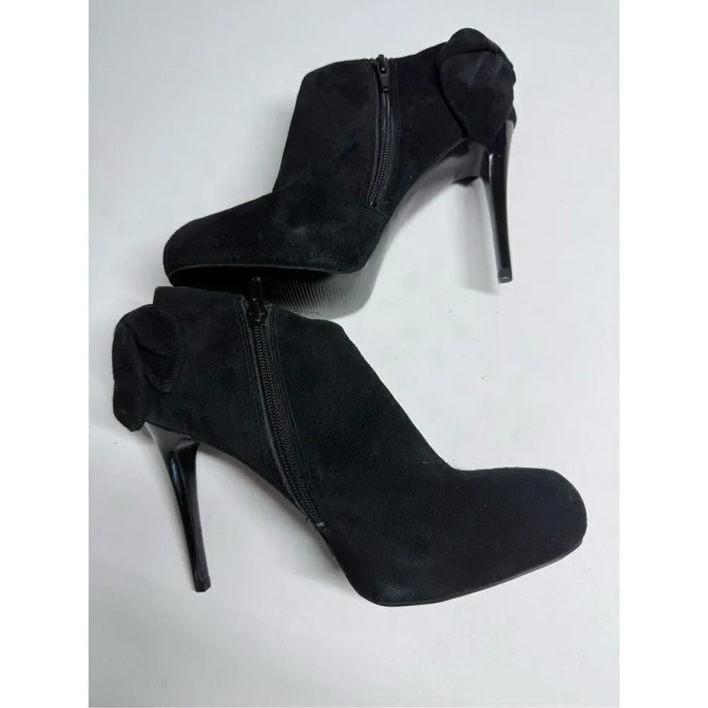 Carlos Santana Crown Fashion Ankle Boots Suede Zip Heel Bow Black Size 8M